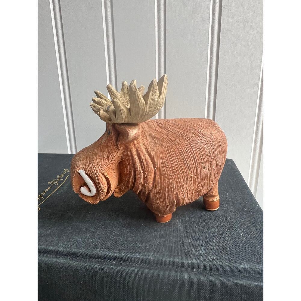 Artesania Rinconada Carved Moose Figurine, Textured Ceramic Collectible Pottery